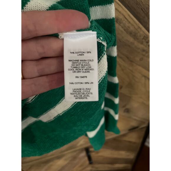 Vineyard Vines Cotton/linen Blend V-neck Sweater Kelly Green White Stripe Sz M - Picture 3 of 4